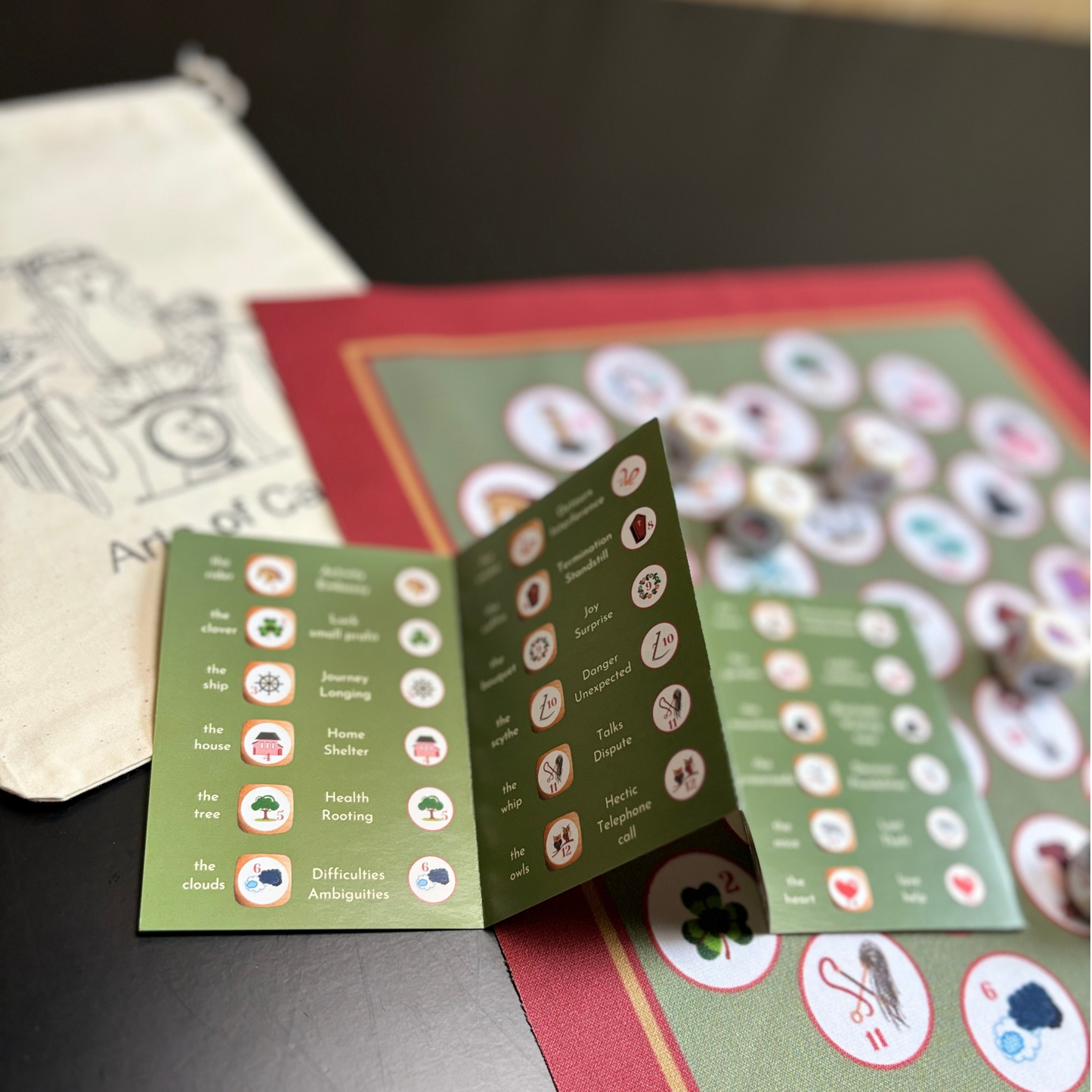 Lenormand dice set with house table cloth and instructions