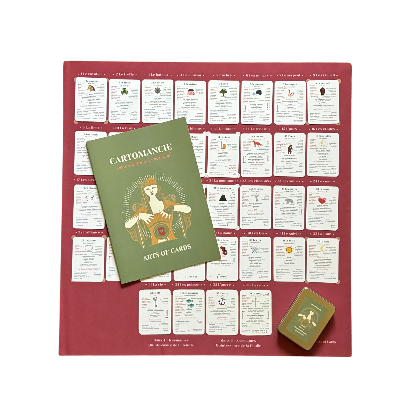Jeu de cartes d'apprentissage Lenormand 8x4+4 un cours Lenormand pour débutants et avancés