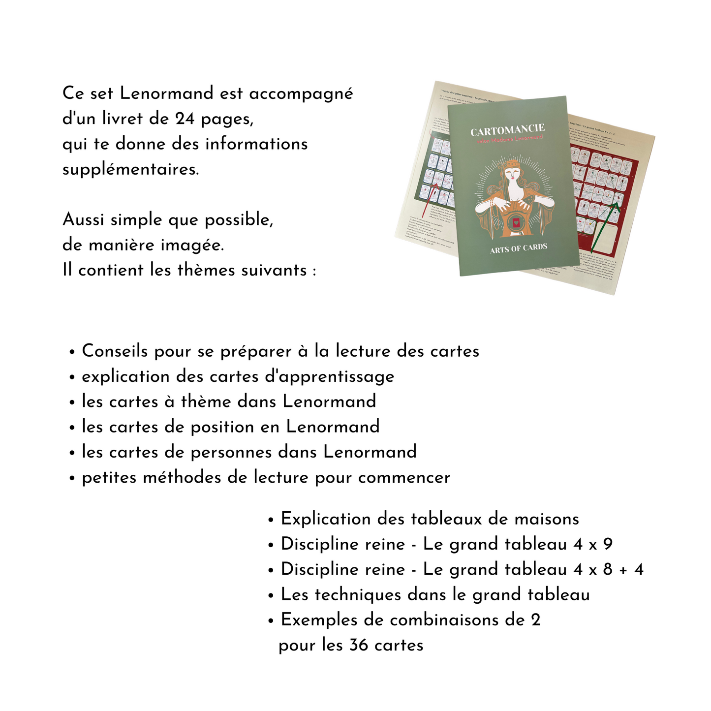 Jeu de cartes d'apprentissage Lenormand 8x4+4 un cours Lenormand pour débutants et avancés