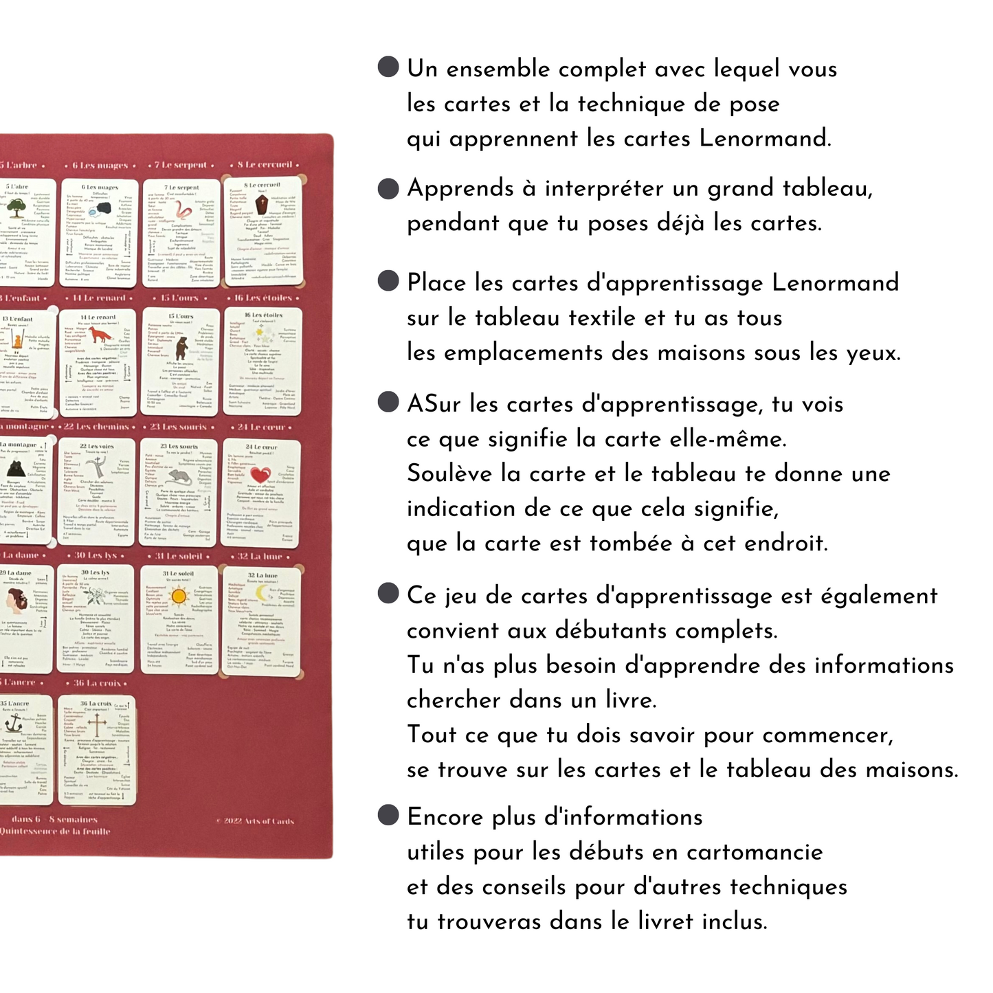 Jeu de cartes d'apprentissage Lenormand 8x4+4 un cours Lenormand pour débutants et avancés
