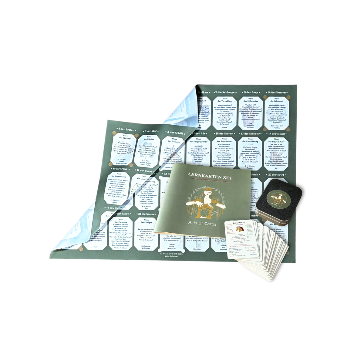 Lenormand Kartenset 9x4 mit Deck und Legetuch und Booklet