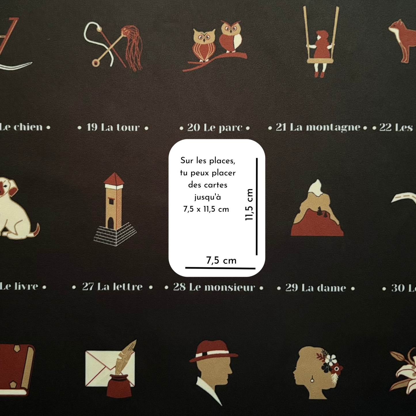 Lenormand grand Tapis 8x4+4 Tableau des maisons Tissu pour grandes cartes Lenormand Noir