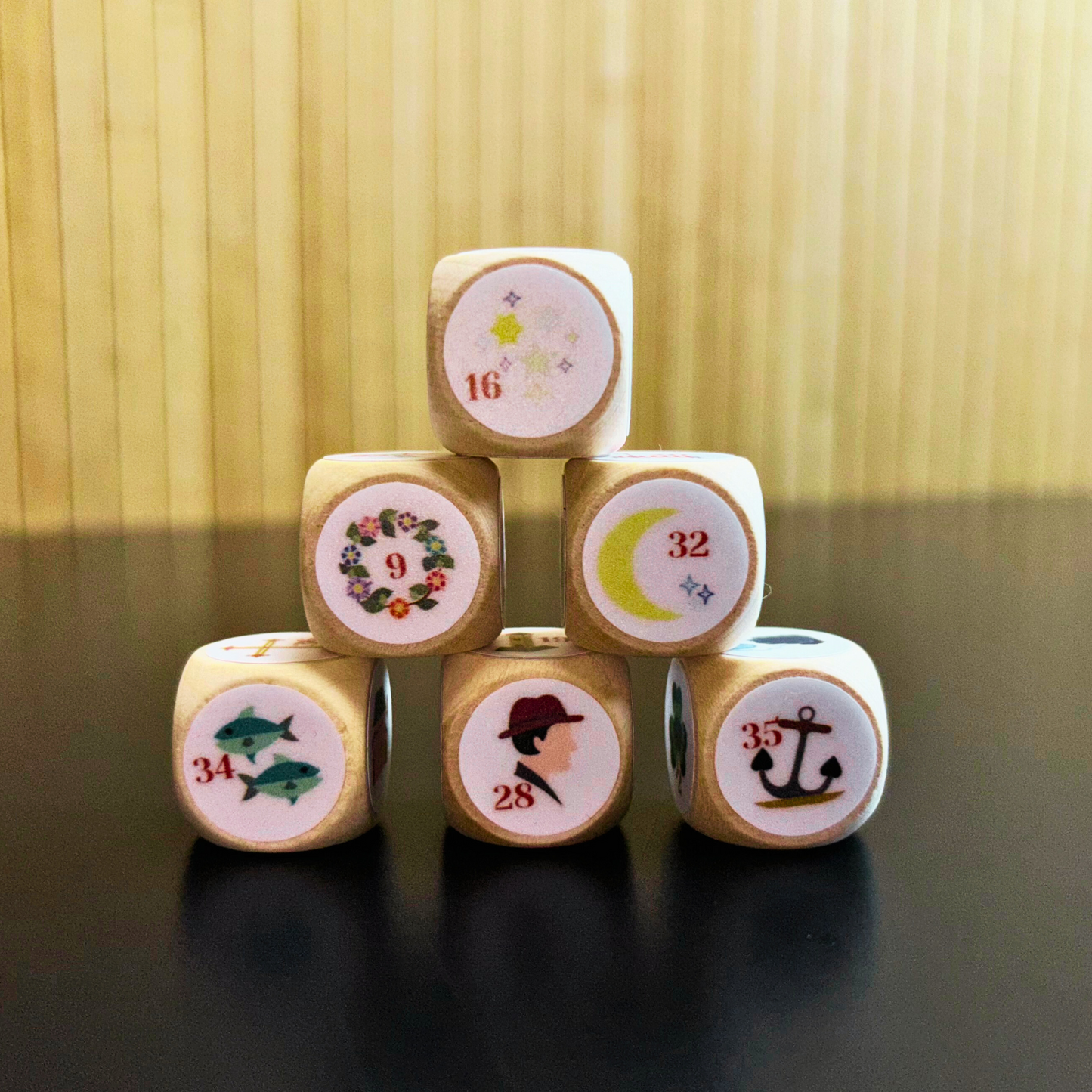 Set de dés Lenormand 6 dés d'oracle en bois avec tissu à dés et instructions