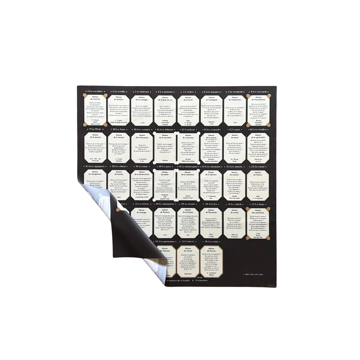 Lenormand grandes maisons - drap 8x4+4 pour les grandes cartes de Lenormand à apprendre