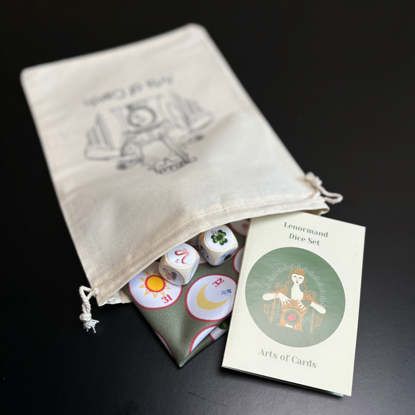 Lenormand dice set 6 wooden oracle dice with dice cloth and instructions