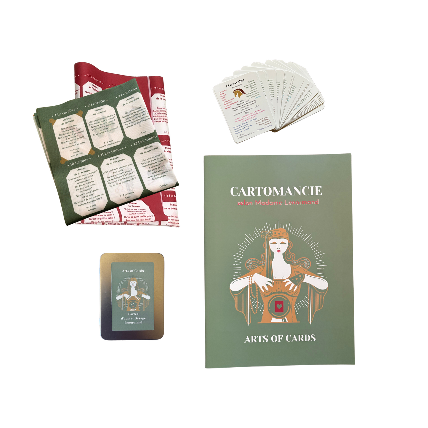 Grand jeu de cartes d'apprentissage Lenormand avec 2 plateaux de maison
