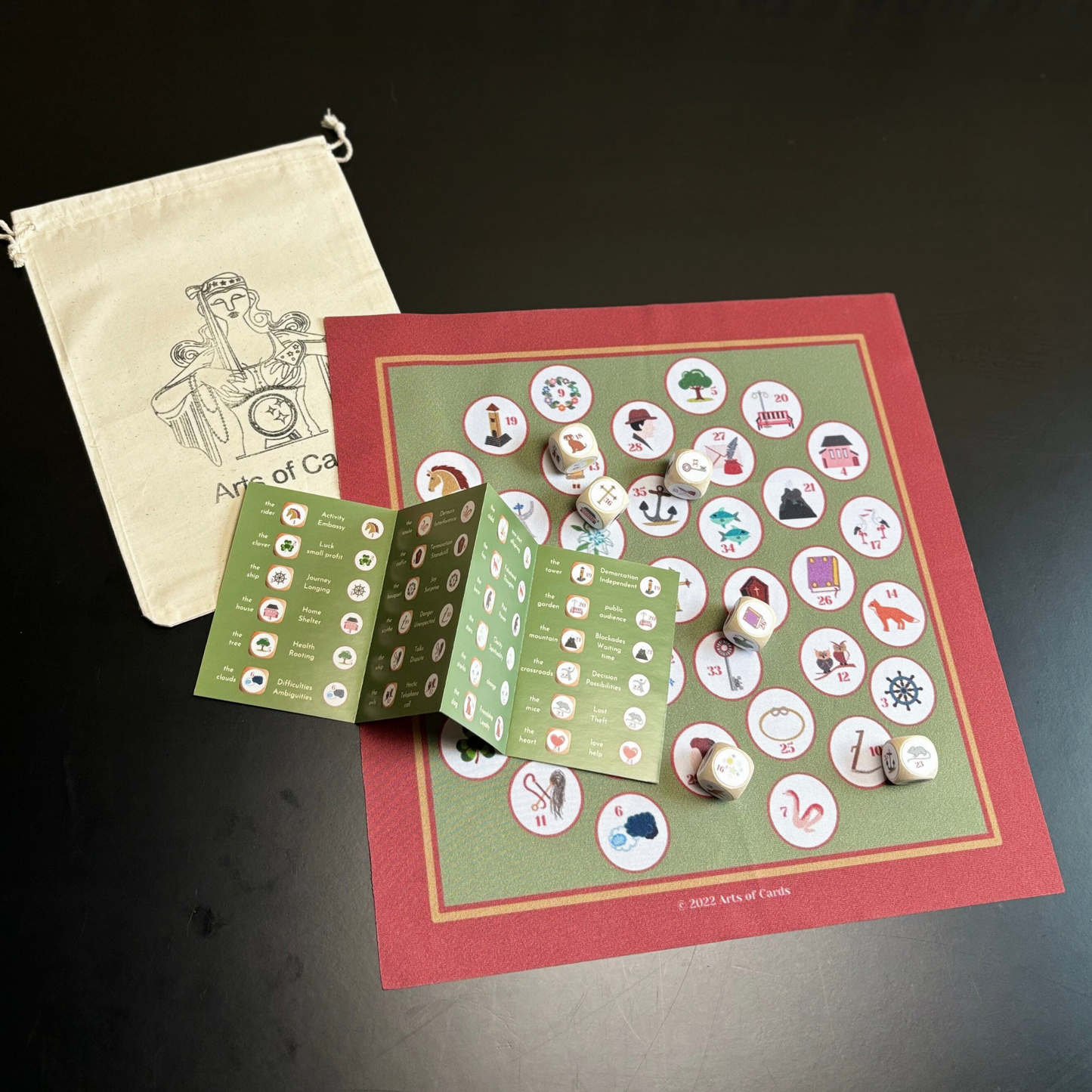 Lenormand dice set 6 wooden oracle dice with dice cloth and instructions