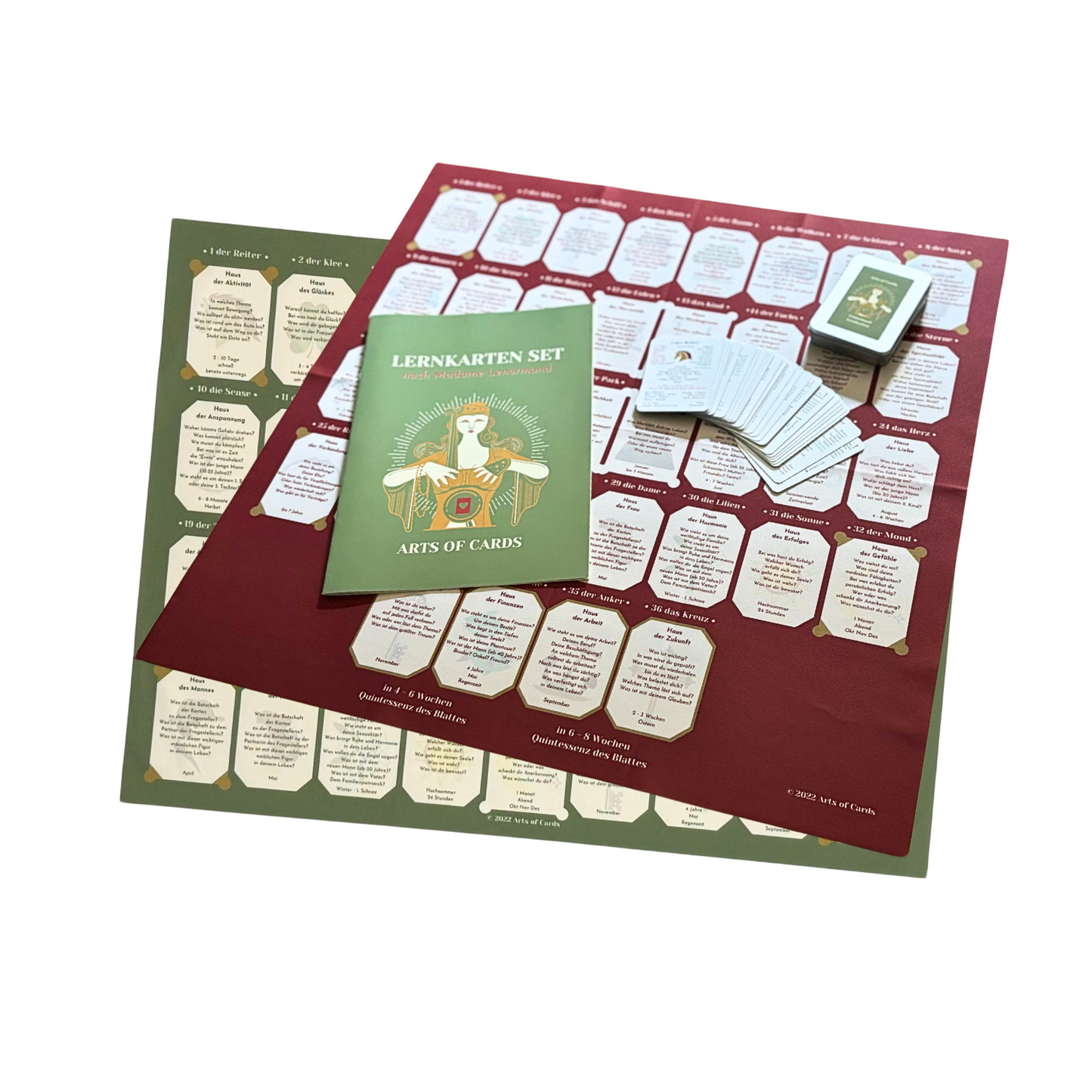 Grand jeu de cartes flash Lenormand avec 2 cartes de maisons
