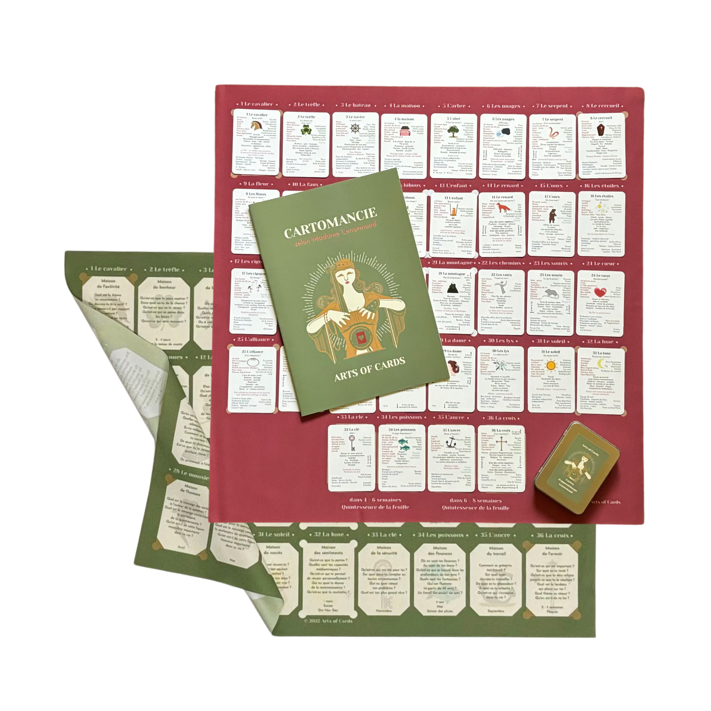 Grand jeu de cartes d'apprentissage Lenormand avec 2 plateaux de maison