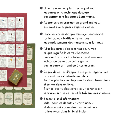 Grand jeu de cartes d'apprentissage Lenormand avec 2 plateaux de maison
