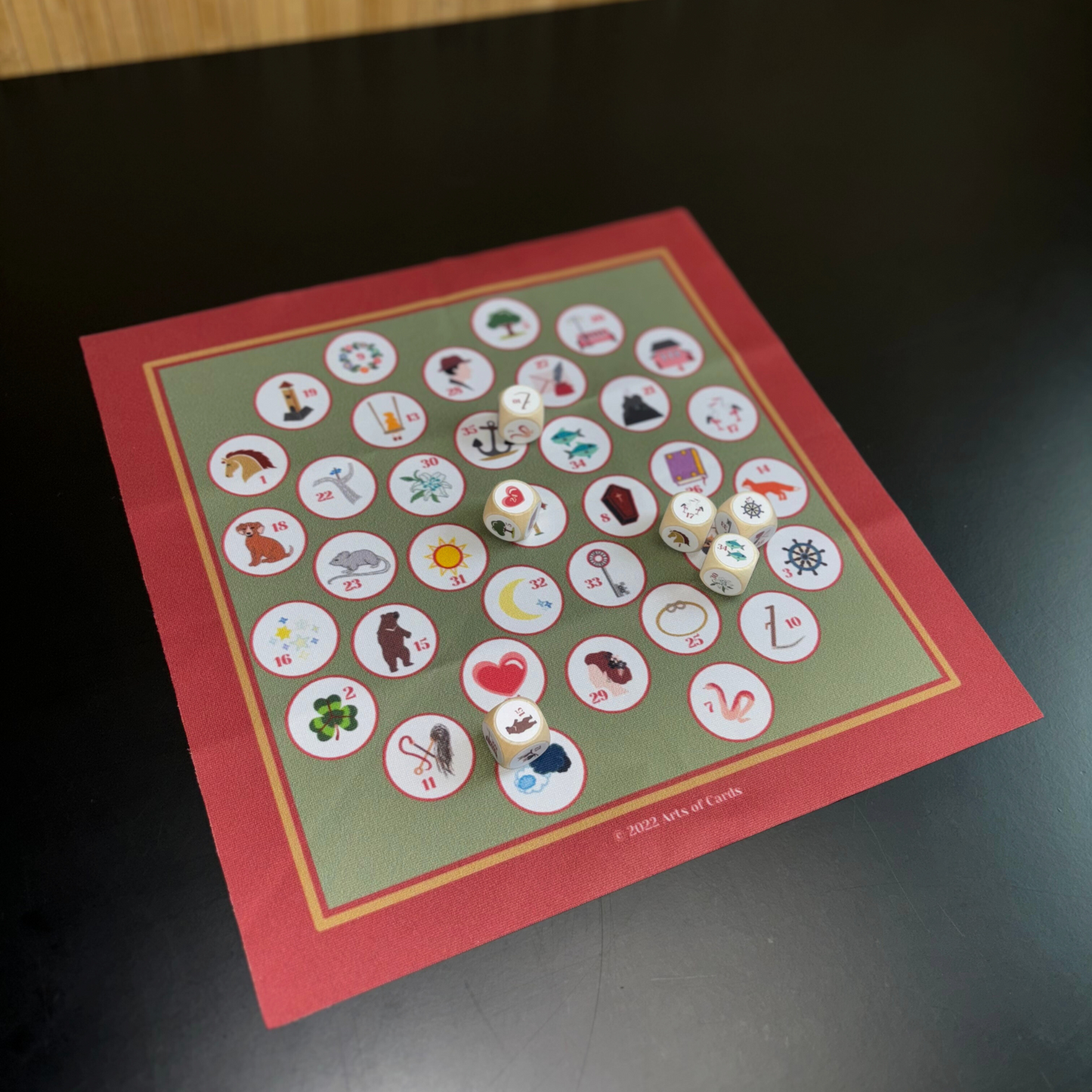Set de dés Lenormand 6 dés d'oracle en bois avec tissu à dés et instructions
