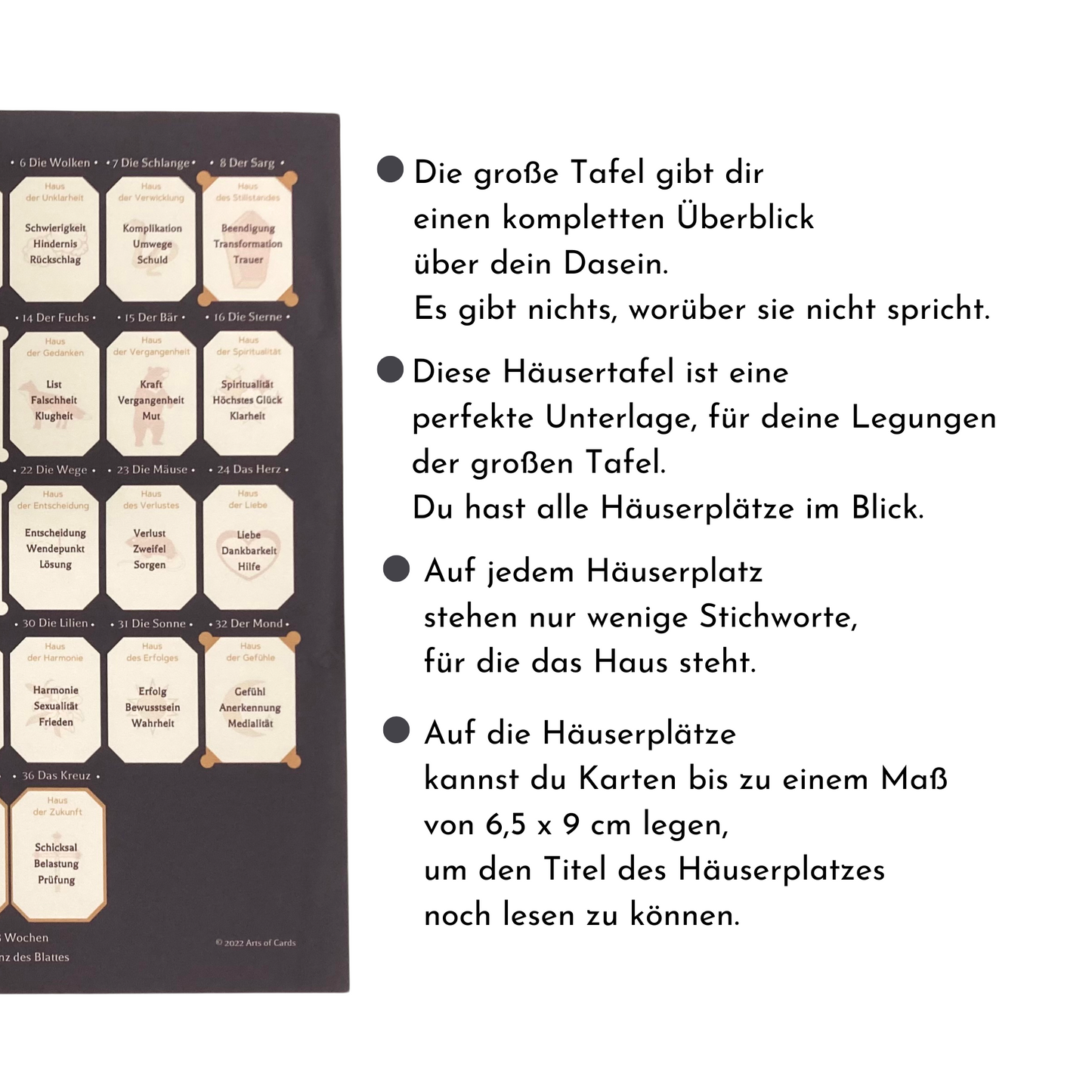 Lenormand Legetuch Häusertafel Unterlage 8x4+4 Grand Tableau