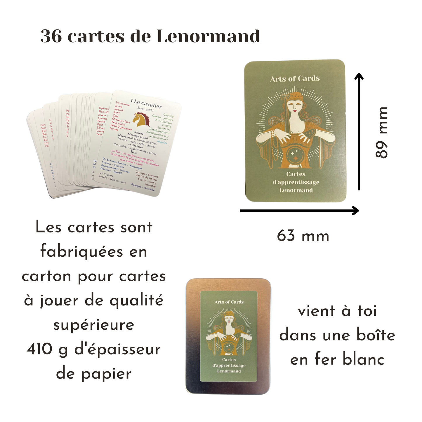 Deck de cartes d'apprentissage Lenormand avec significations