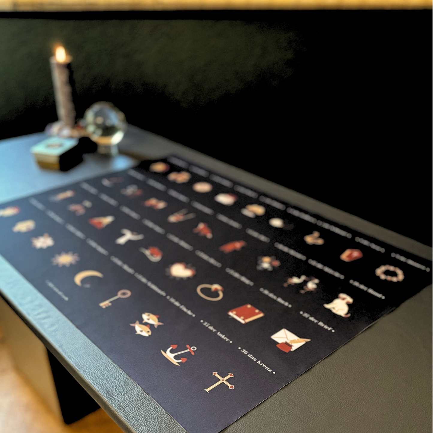 Lenormand großes Legetuch 9x4 Häusertafel Tuch für große Lenormandkarten Schwarz