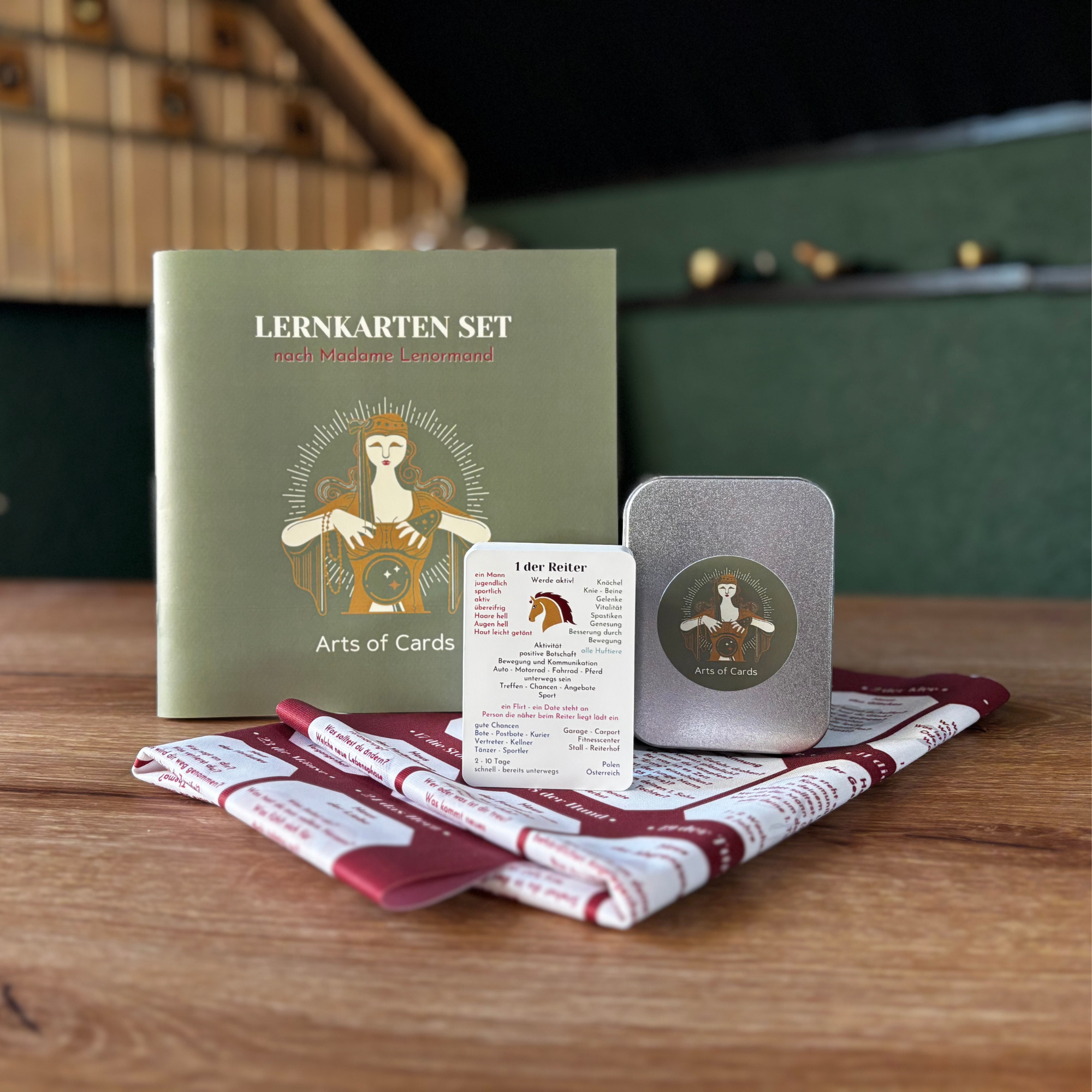 Lenormand-Set mit Lernkarten und Auslegetuch