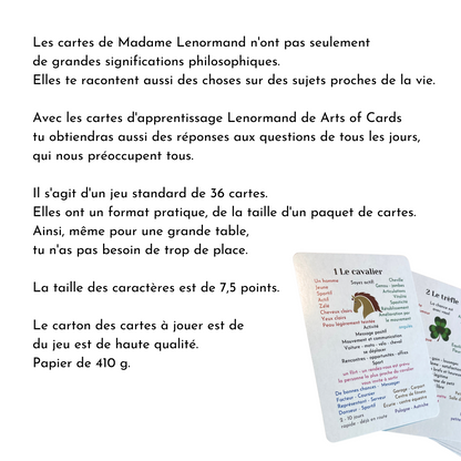 Jeu de cartes d'apprentissage Lenormand 8x4+4 un cours Lenormand pour débutants et avancés