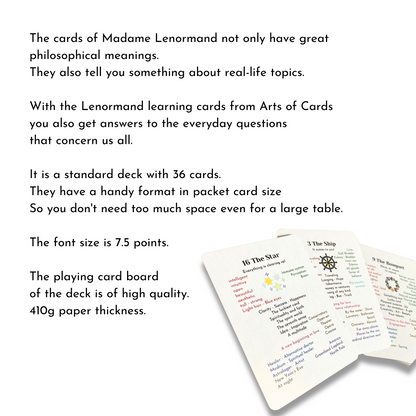 Lenormand Learning Card Set 8x4+4 a Lenormand course for beginners and advanced