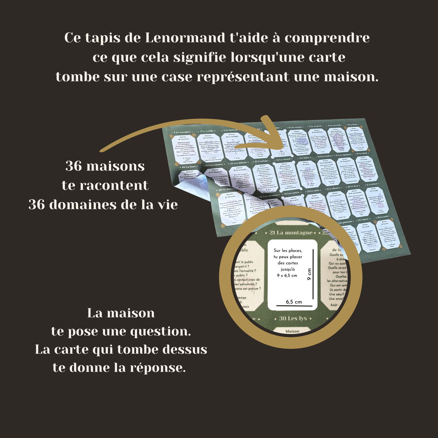Tapis de tirage Lenormand 9x4 avec les significations des maisons_accessoire de cartomancie pour le GrandTableau