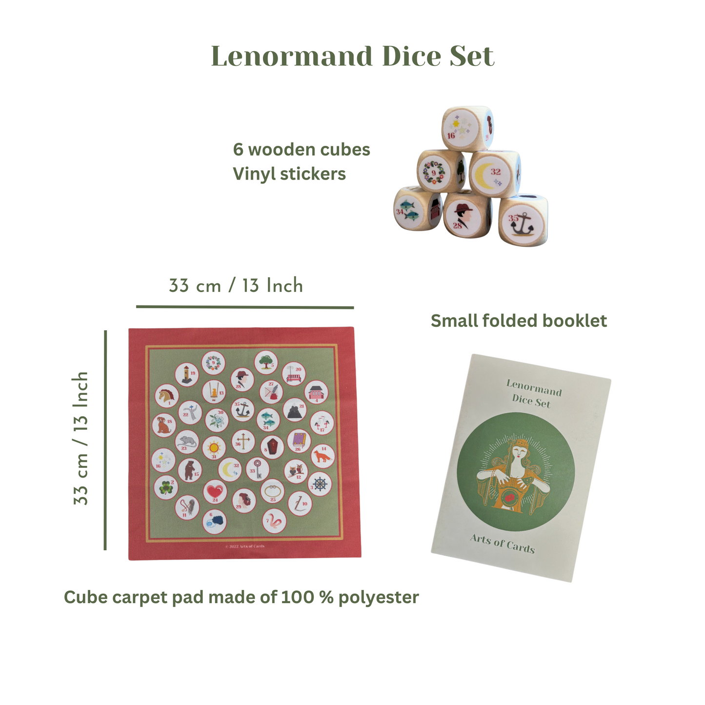 Lenormand dice set 6 wooden oracle dice with dice cloth and instructions
