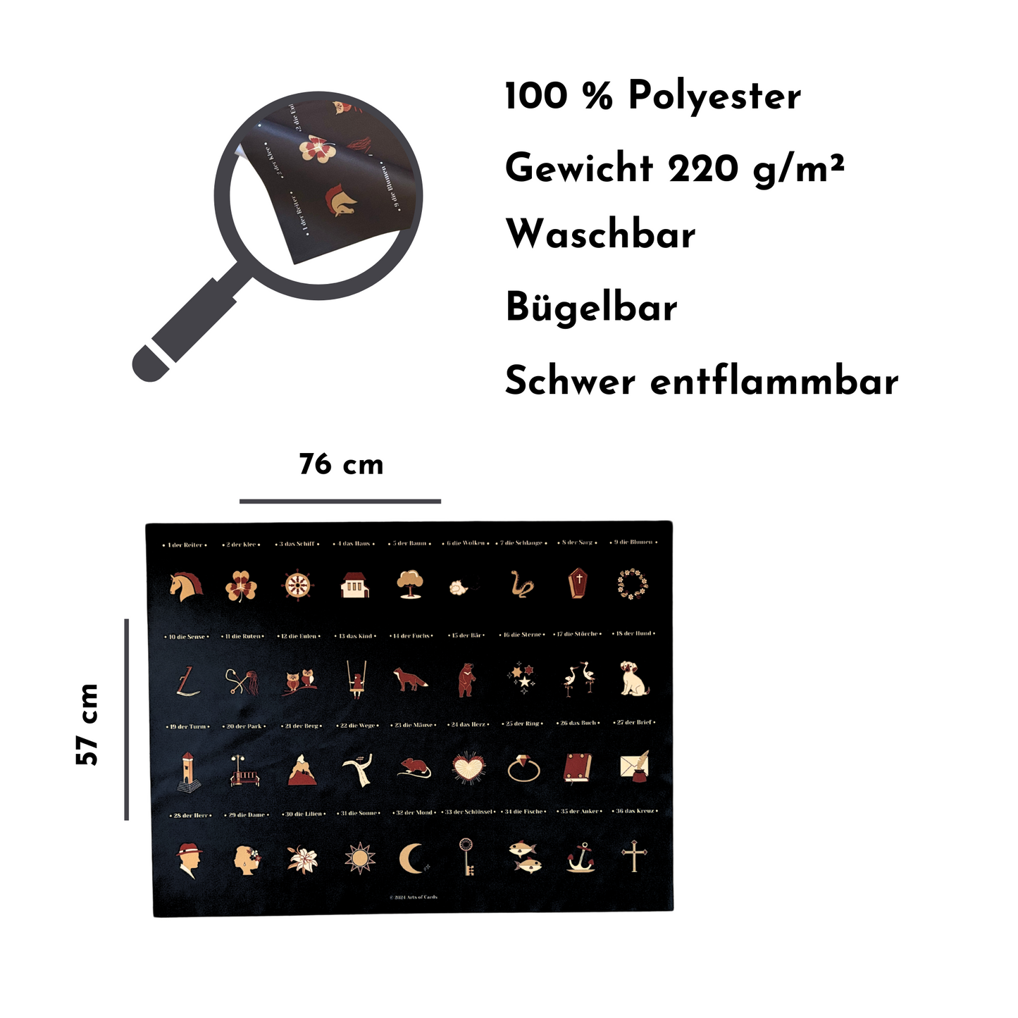 Lenormand großes Legetuch 9x4 Häusertafel Tuch für große Lenormandkarten Schwarz